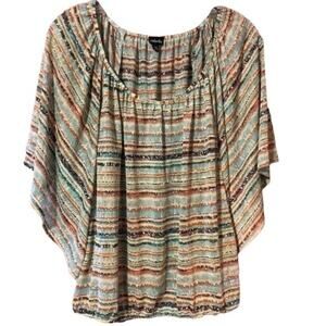 Rafaella Boho-Style Striped Pullover Blouse | Women's Size Large